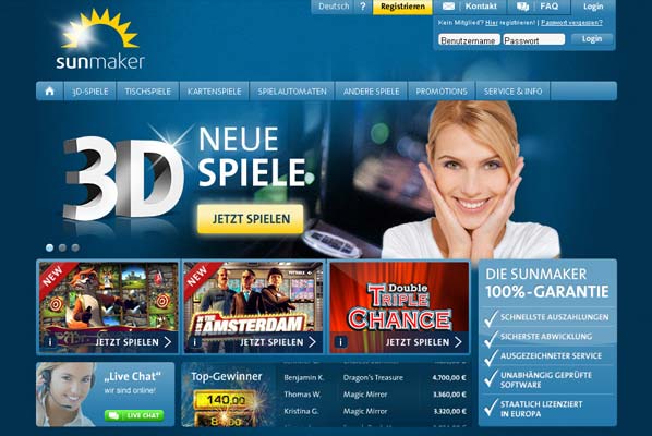 Sunmaker Casino Webseite